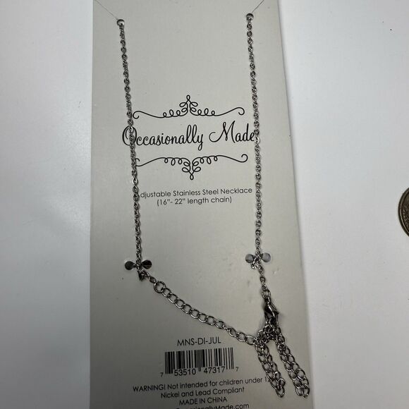 Occasionally Made Maternity Due In July Silver Stainless Steel Bar Necklace New - Picture 4 of 5